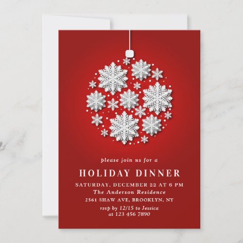 Watercolor Ornament CHRISTMAS HOLIDAY DINNER Invitation