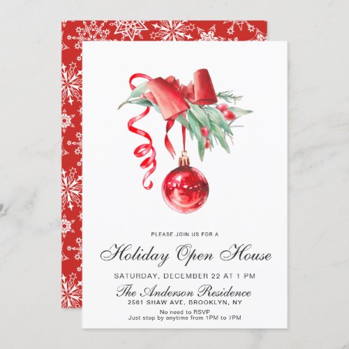 Watercolor Ornament CHRISTMAS HOLIDAY OPEN HOUSE Invitation