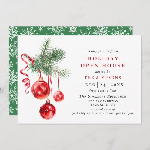 Watercolor Ornament CHRISTMAS HOLIDAY OPEN HOUSE Invitation