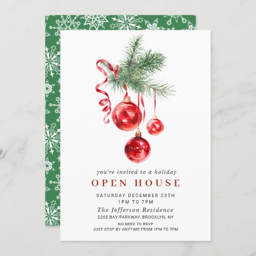 Watercolor Ornament CHRISTMAS HOLIDAY OPEN HOUSE Invitation