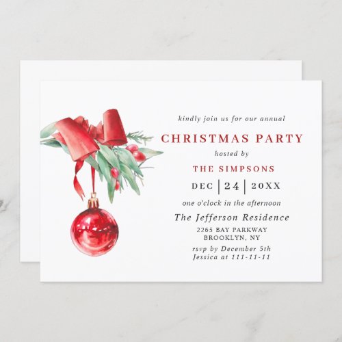 Watercolor Ornament Christmas Holiday Party Invita Invitation