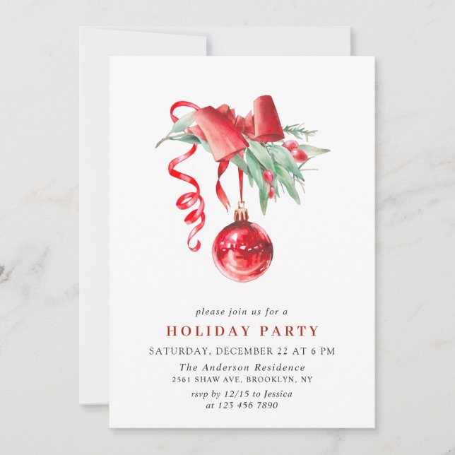Watercolor Ornament Christmas Holiday Party Invitation (Front)