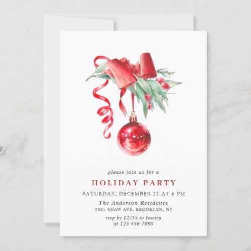 Watercolor Ornament Christmas Holiday Party Invitation