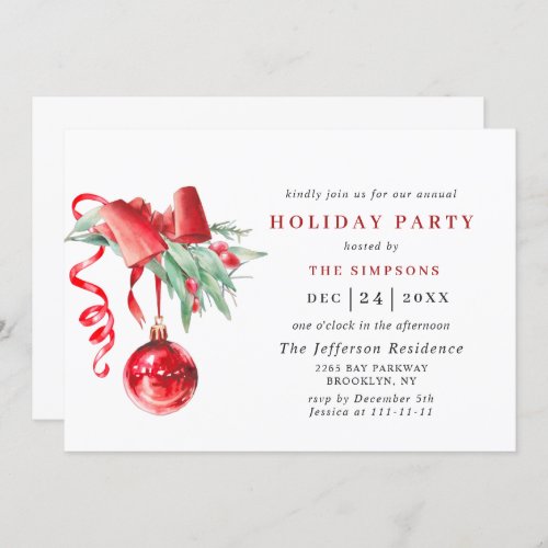 Watercolor Ornament Christmas Holiday Party Invitation