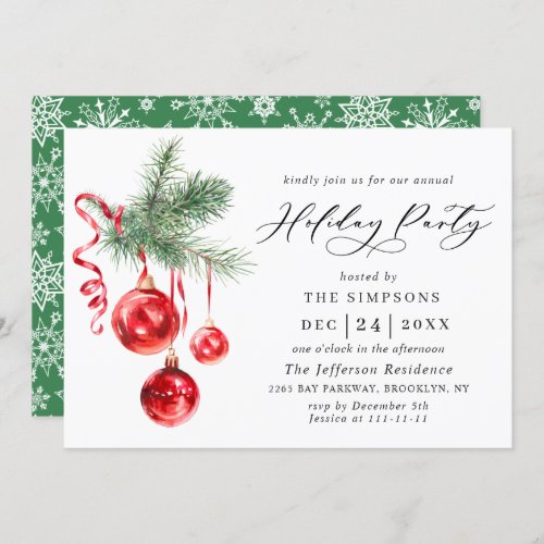 Watercolor Ornament Christmas Holiday Party Invitation