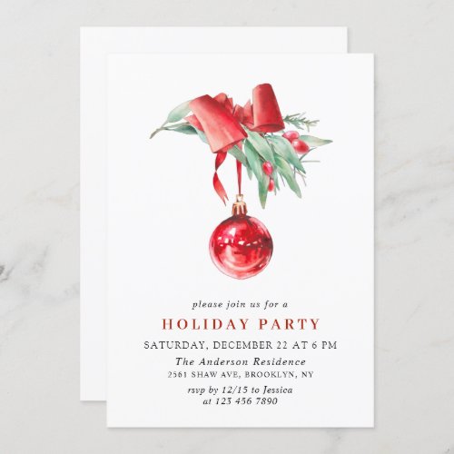 Watercolor Ornament Christmas Holiday Party Invitation