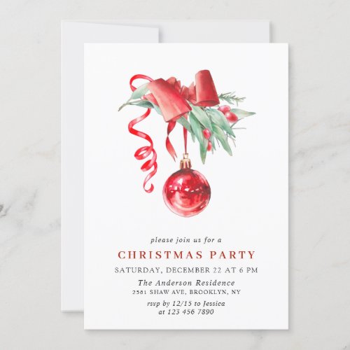 Watercolor Ornament Christmas Holiday Party Invitation