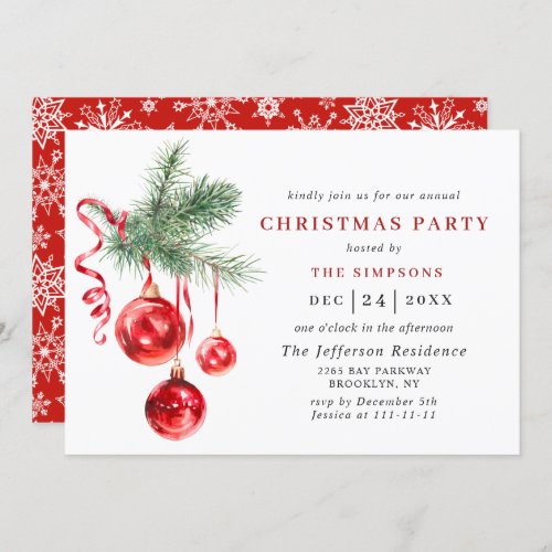 Watercolor Ornament Christmas Holiday Party Invitation