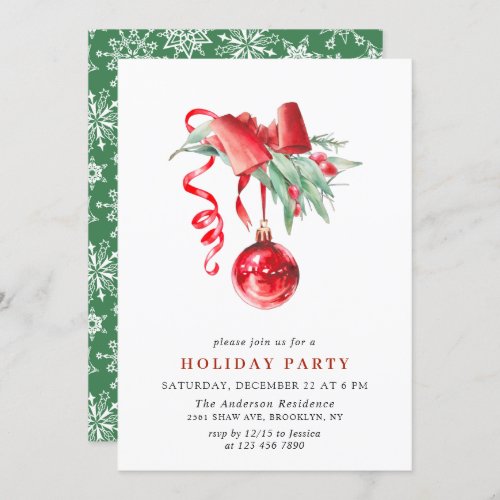 Watercolor Ornament Christmas Holiday Party Invitation