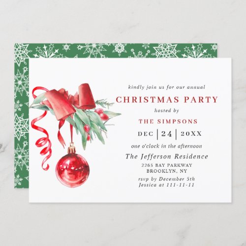 Watercolor Ornament Christmas Holiday Party Invitation