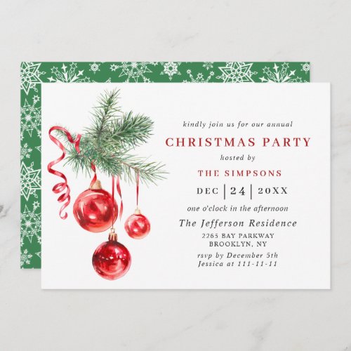 Watercolor Ornament Christmas Holiday Party Invitation