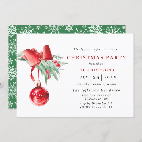 Watercolor Ornament Christmas Holiday Party Invitation