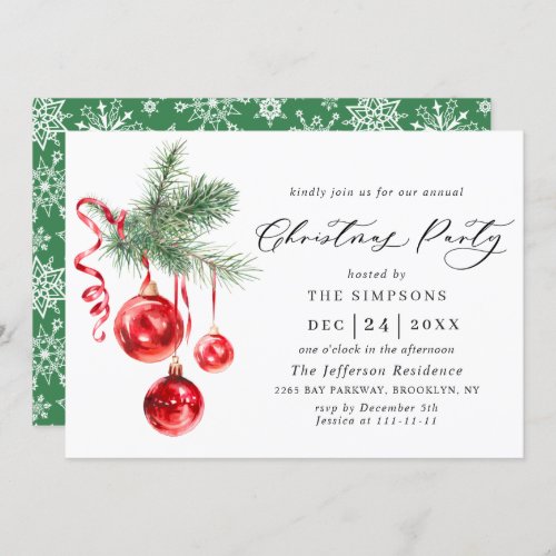 Watercolor Ornament Christmas Holiday Party Invitation