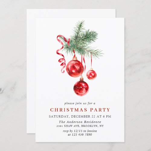 Watercolor Ornament Christmas Holiday Party Invitation