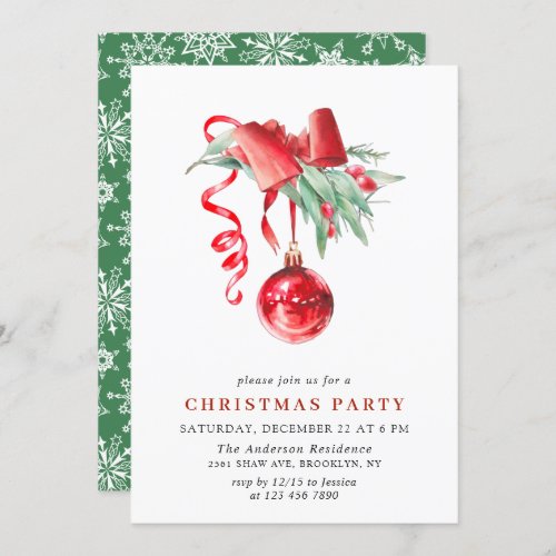 Watercolor Ornament Christmas Holiday Party Invitation