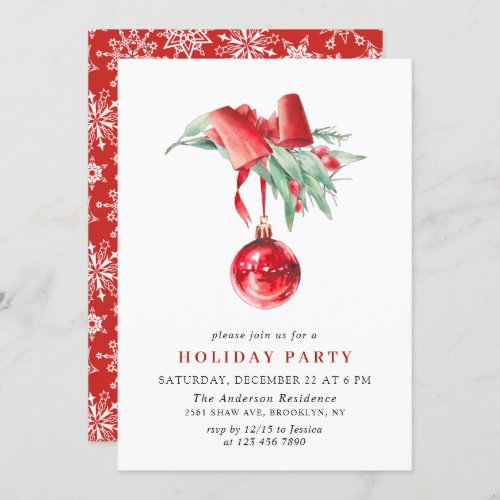 Watercolor Ornament Christmas Holiday Party Invitation