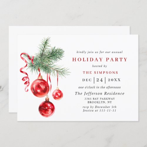 Watercolor Ornament Christmas Holiday Party Invitation