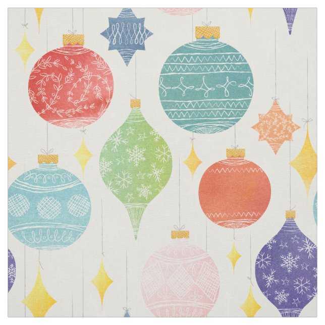 Watercolor Ornament Christmas Holiday Patterned Fabric (Swatch)