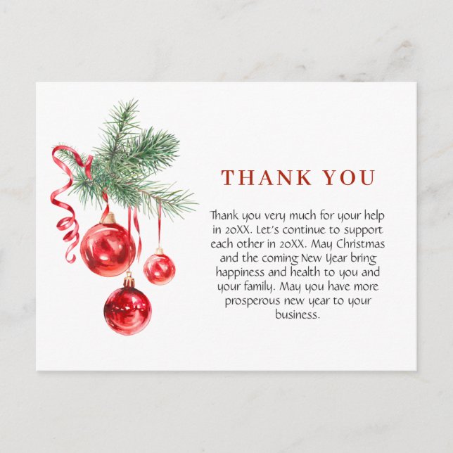 Watercolor Ornament Christmas Holiday Thank You Postcard (Front)