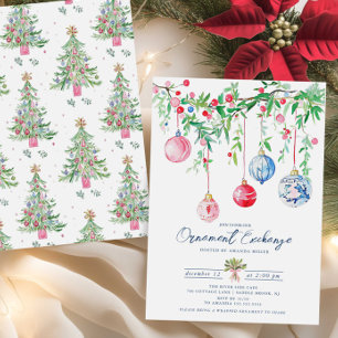 Watercolor Ornament Exchange Invitation