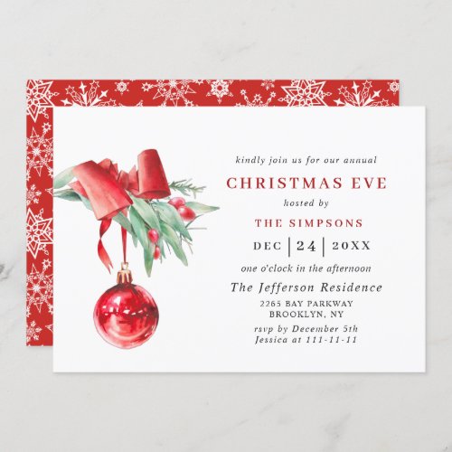 Watercolor Ornament Holiday CHRISTMAS EVE Invitation