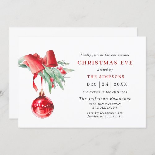 Watercolor Ornament Holiday CHRISTMAS EVE Invitation