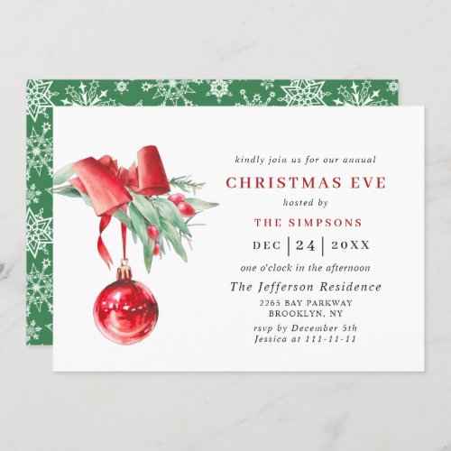 Watercolor Ornament Holiday CHRISTMAS EVE Invitation