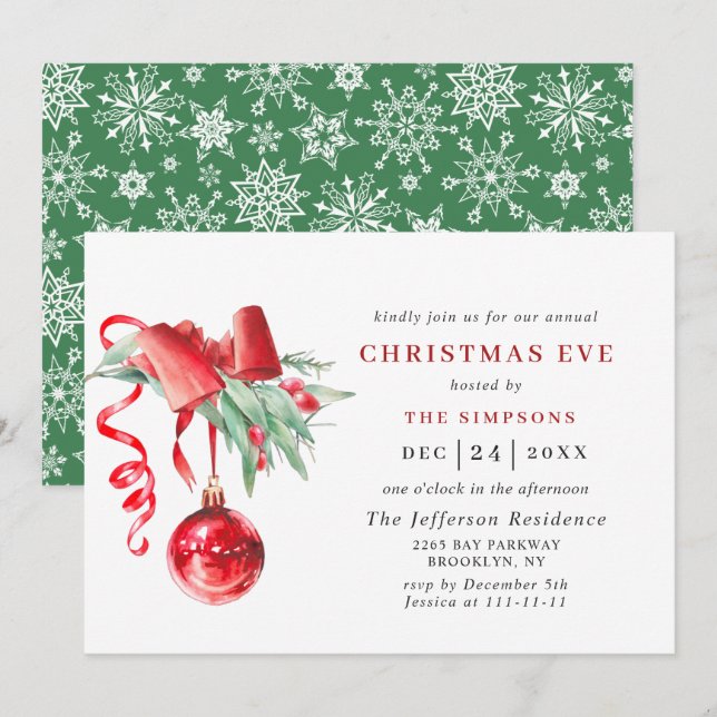 Watercolor Ornament Holiday CHRISTMAS EVE Invitation (Front/Back)