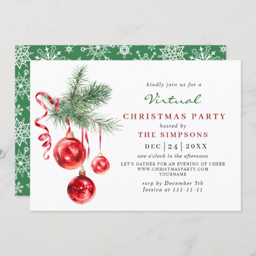 Watercolor Ornament VIRTUAL Christmas Party Invitation