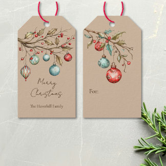 Watercolor Ornaments Christmas Elegant Script Gift Tags