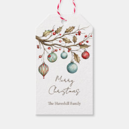 Watercolor Ornaments Christmas Elegant Script Gift Tags
