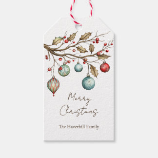 Watercolor Ornaments Christmas Elegant Script Gift Tags