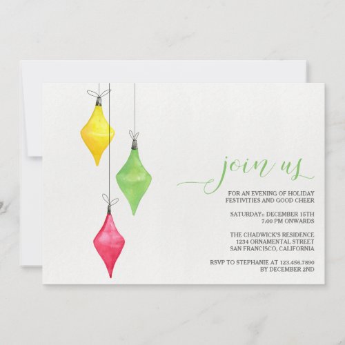 Watercolor Ornaments Christmas Party Invitations