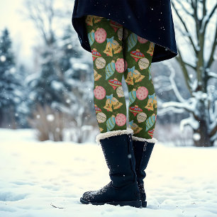 Watercolor Ornaments Christmas Red Green Yellow Leggings