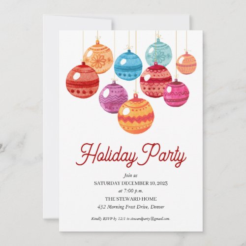 Watercolor Ornaments Colorful Holiday Party Invitation