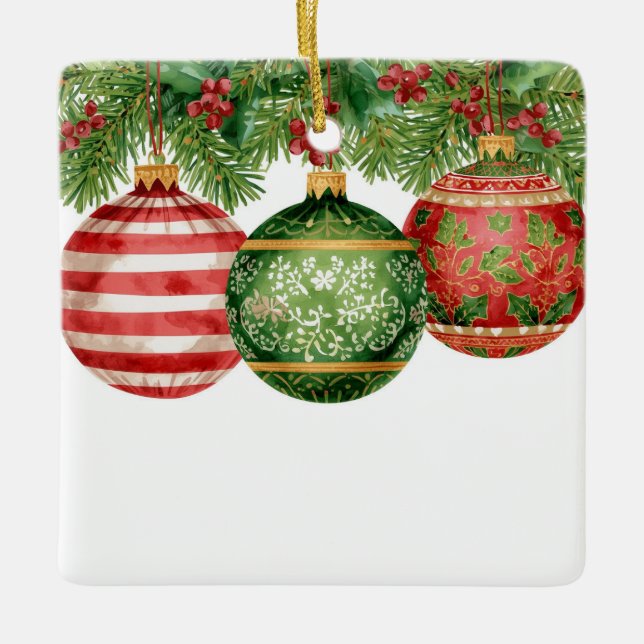 Watercolor Ornaments Pine Boughs Christmas (Front)