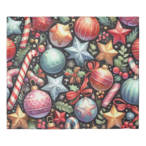 Watercolor Ornaments Stars Christmas Motif Holiday Duvet Cover