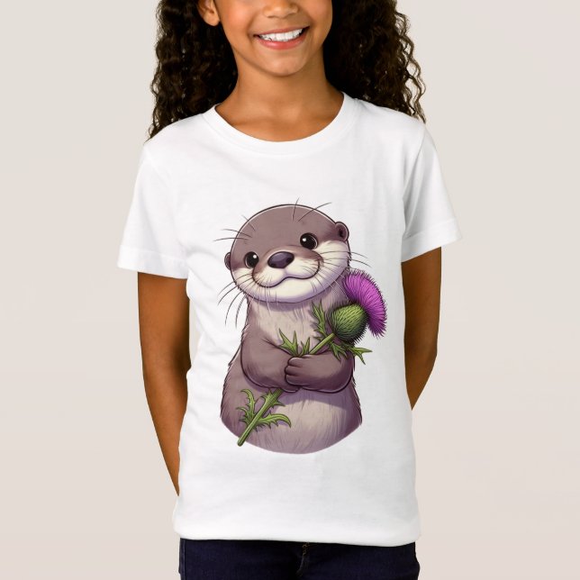 Watercolor Otter and Thistle T-Shirt (Front)