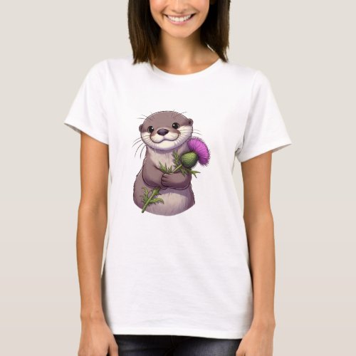 Watercolor Otter and Thistle T-Shirt