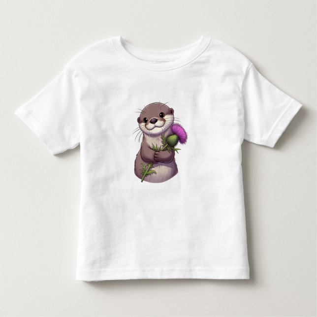 Watercolor Otter and Thistle Toddler T-shirt (Front)