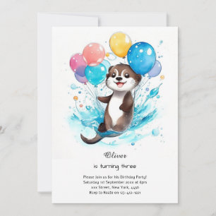 Watercolor Otter Birthday Invitation