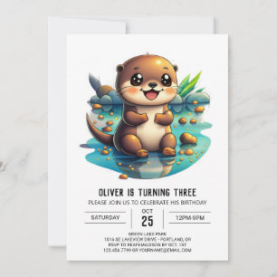Watercolor Otter Birthday Invitation