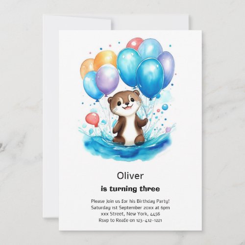 Watercolor Otter Birthday Invitation