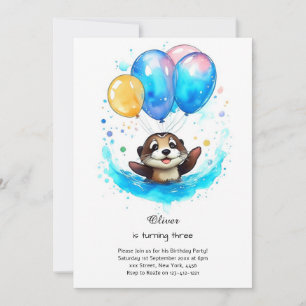 Watercolor Otter Birthday Invitation