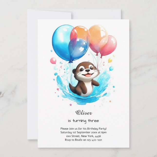 Watercolor Otter Birthday Invitation (Front)