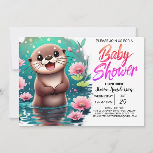 Watercolor Otter Custom Baby Shower Invitation
