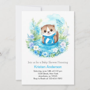 Watercolor Otter's Enchanted Oasis Boy Baby Shower Invitation