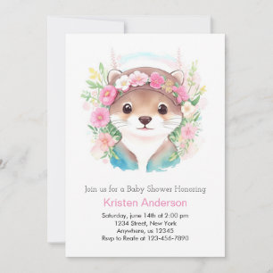 Watercolor Otter's Joy Girl Baby Shower Invitation