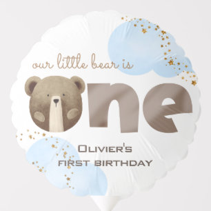 Watercolor our little bear is one baby birthday balloon