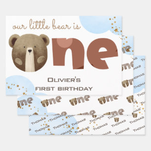 Watercolor our little bear is one baby birthday wrapping paper sheets
